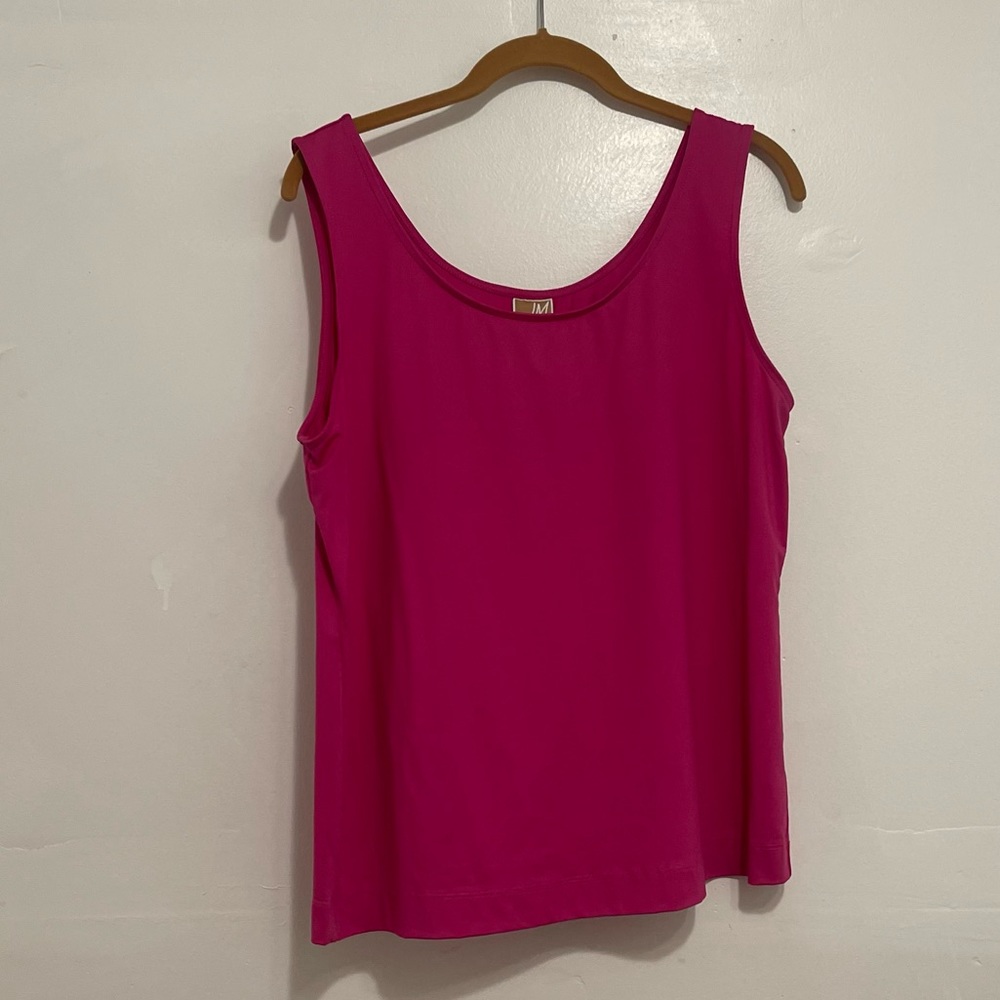 JM COLLECTION Women Sleeveless Top Nylon Stretch Fuchsia Round Neck Size Large